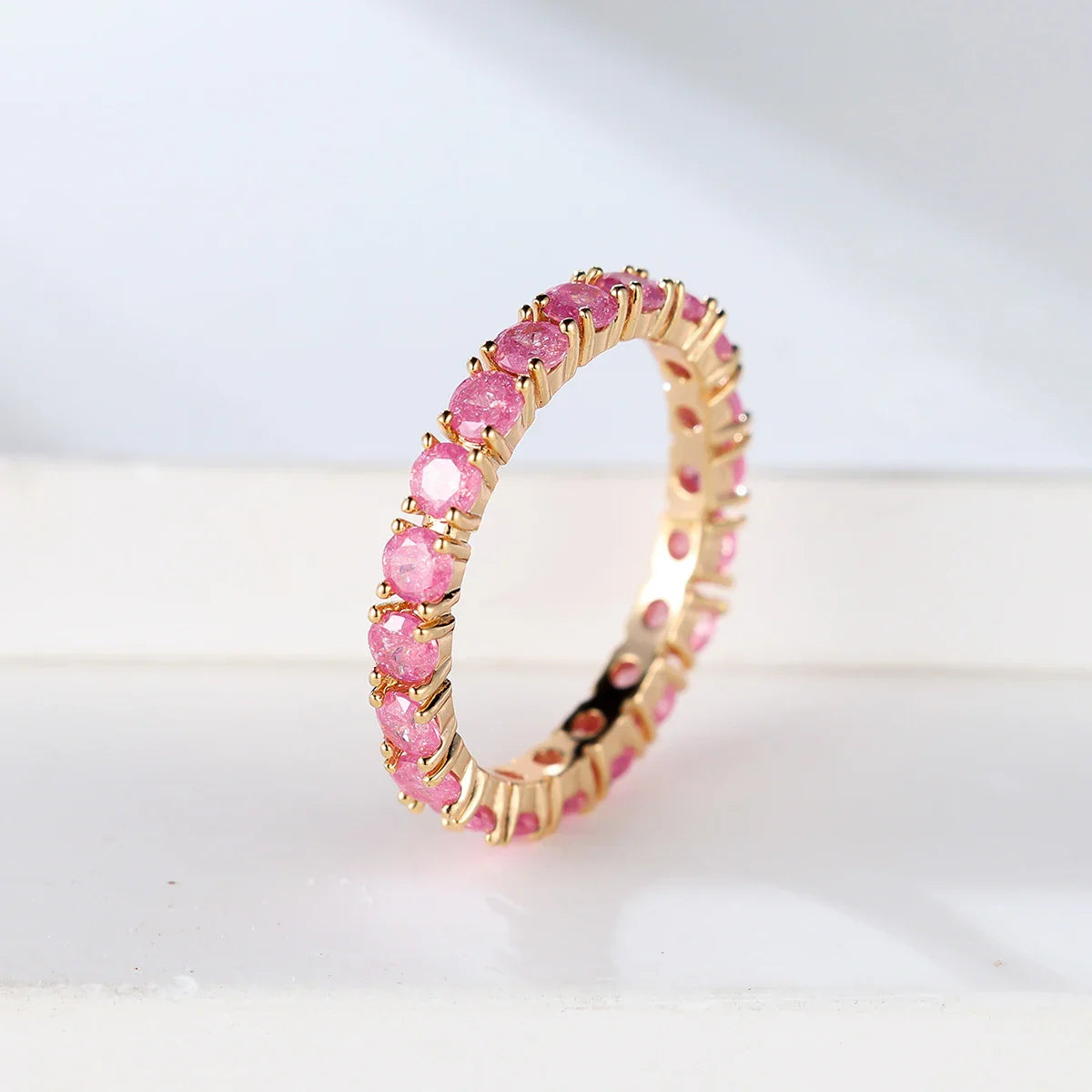 Row Stone Blue Green Pink Ice Flower Zircon Stacking Engagement Rings 💍