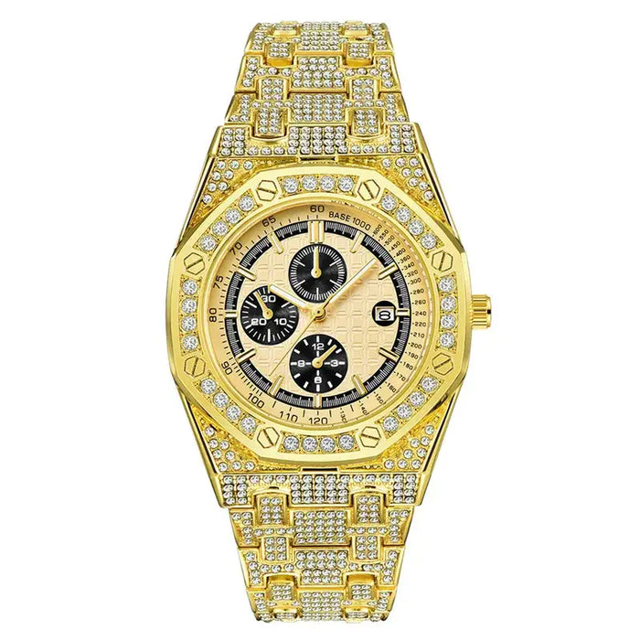 Royal Oak Style Luxury Hip Hop Iced Out Diamond Quartz Wrist Watch ⏱️