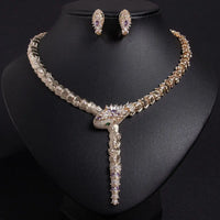 Serpentine Snake Necklace And Earring Jewelry Set Zircon Elegant Banquet 💎