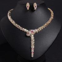 Serpentine Snake Necklace And Earring Jewelry Set Zircon Elegant Banquet 💎