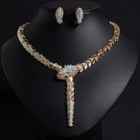 Serpentine Snake Necklace And Earring Jewelry Set Zircon Elegant Banquet 💎
