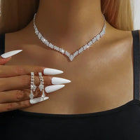 Silver plated rhinestone folding tassel earrings necklace💎