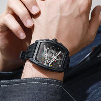 Skeleton Quartz Watch Iridescent Luminous Dial Black Silicone Strap Sport  ⌚️