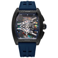 Skeleton Quartz Watch Iridescent Luminous Dial Black Silicone Strap Sport  ⌚️