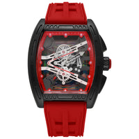 Skeleton Quartz Watch Iridescent Luminous Dial Black Silicone Strap Sport  ⌚️