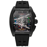 Skeleton Quartz Watch Iridescent Luminous Dial Black Silicone Strap Sport  ⌚️