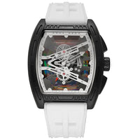 Skeleton Quartz Watch Iridescent Luminous Dial Black Silicone Strap Sport  ⌚️