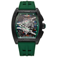 Skeleton Quartz Watch Iridescent Luminous Dial Black Silicone Strap Sport  ⌚️