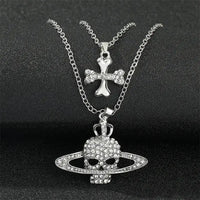 Skull Pendant Necklaces For Women Men Long Cross Chain Necklace 💎