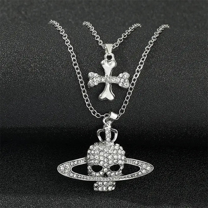 Skull Pendant Necklaces For Women Men Long Cross Chain Necklace 💎