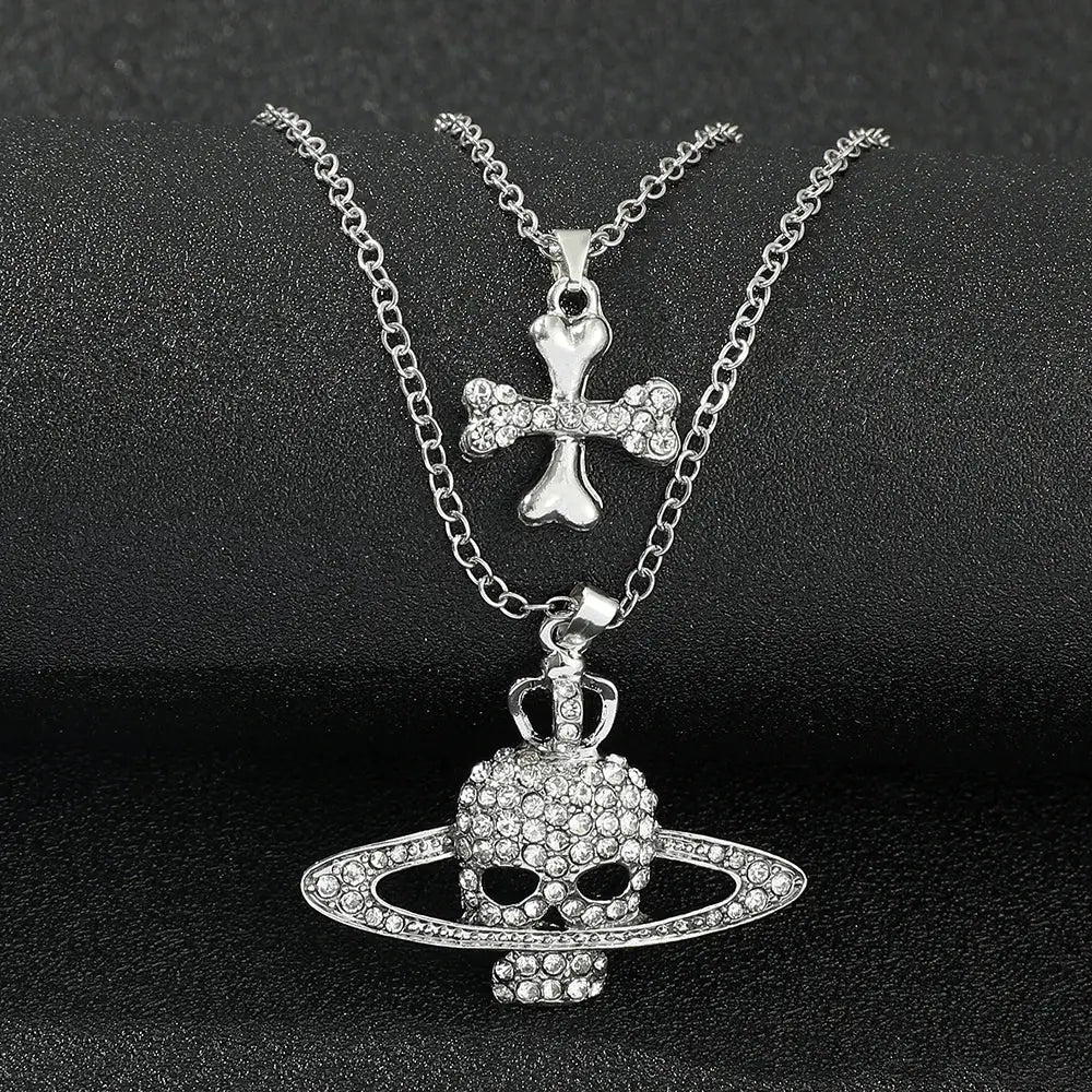 Skull Pendant Necklaces For Women Men Long Cross Chain Necklace 💎