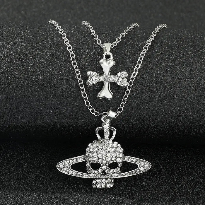 Skull Pendant Necklaces For Women Men Long Cross Chain Necklace 💎