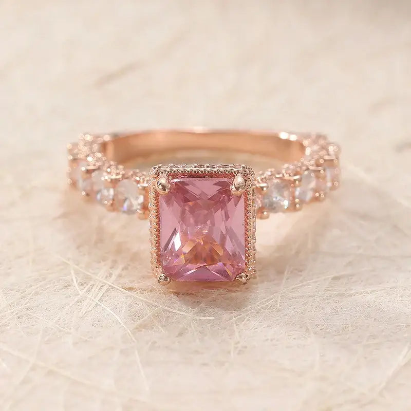 Square Pink Synthetic Zirconia Ring Jewelry 💍