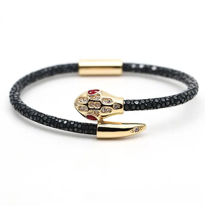 Stainless steel genuine stingray leather LOVE snake head classic bracelet 💎