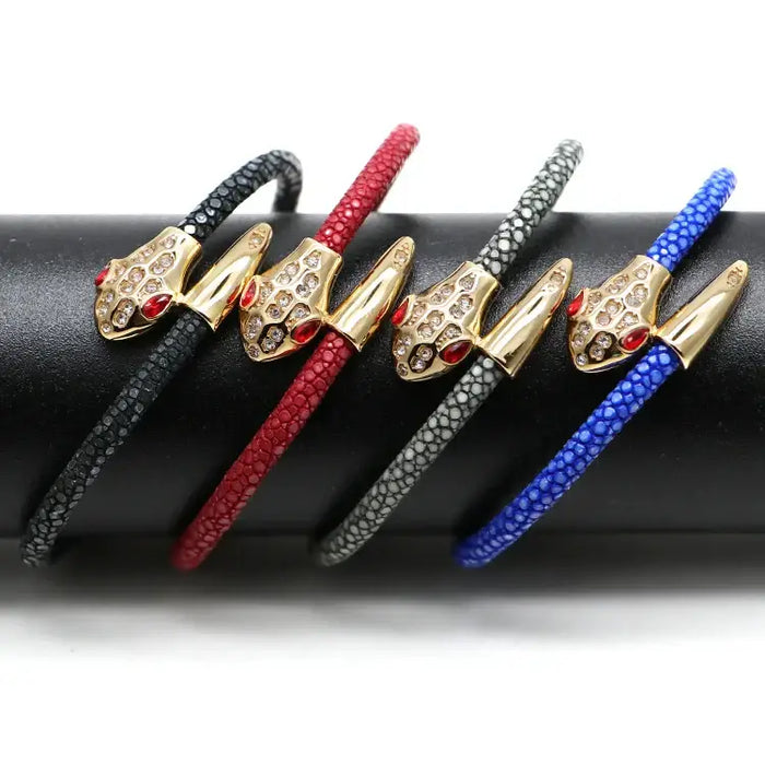Stainless steel genuine stingray leather LOVE snake head classic bracelet 💎
