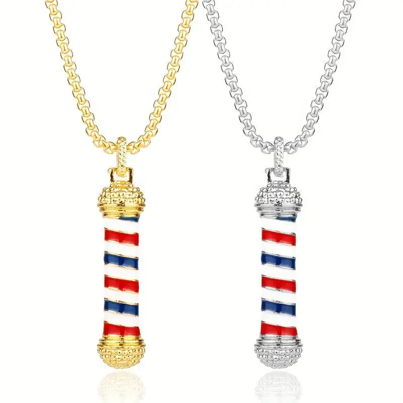 Stylish Barber Shop Turn Light Necklace Hip Hop Rock Barber Pendant Necklace 💈 - a-286-golden - accessories