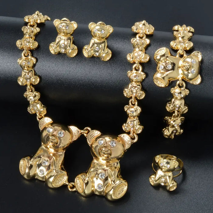 Teddy Bear Earrings Necklace Bracelet Ring Jewelry Set 💎