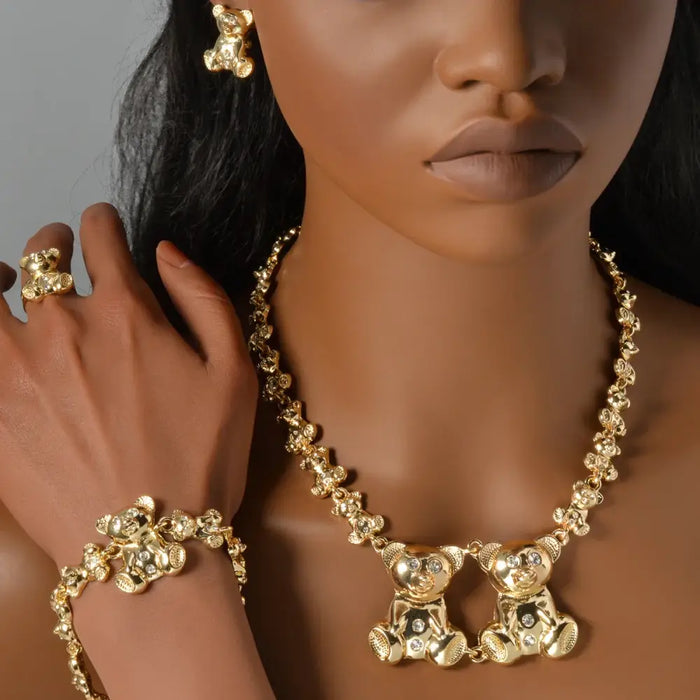 Teddy Bear Earrings Necklace Bracelet Ring Jewelry Set 💎