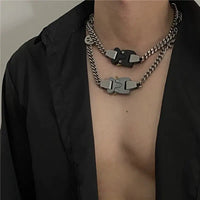 Titanium Steel Street Men Letters Metal Safety Buckle Necklace Fashion Jewelry ✨
