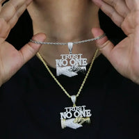 Trust No One Pendant Necklace Cuban Chain Hip Hop Iced Out Pendant Necklaces 💎