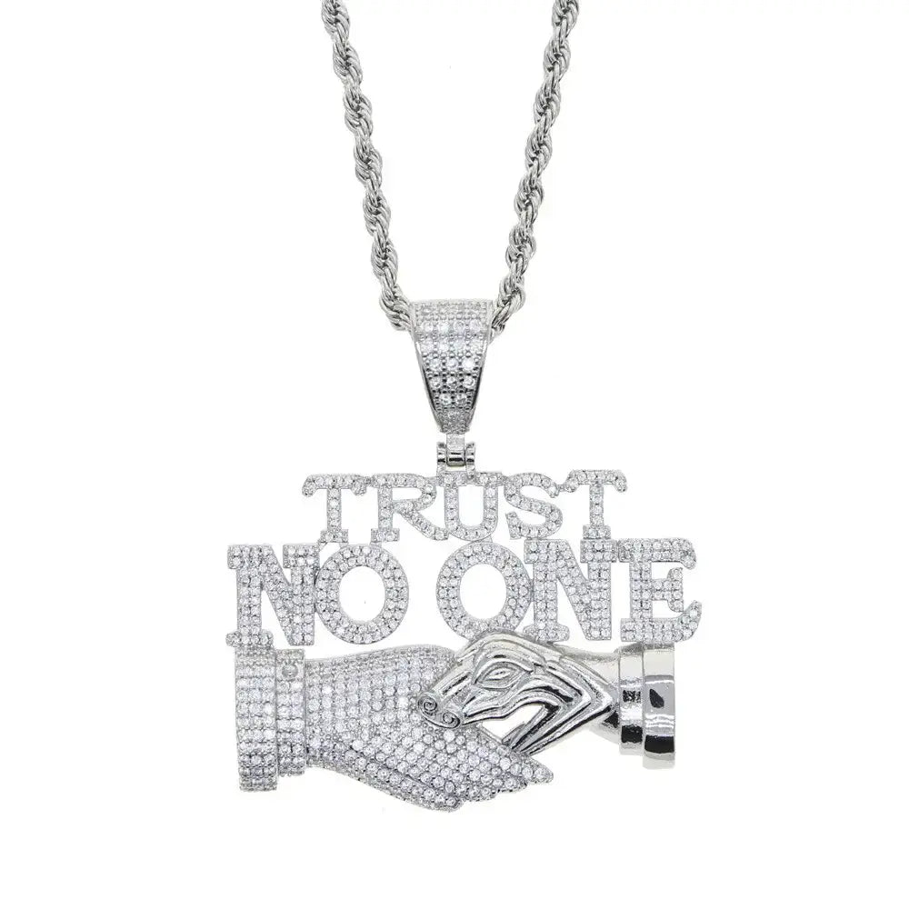 Trust No One Pendant Necklace Cuban Chain Hip Hop Iced Out Pendant Necklaces 💎