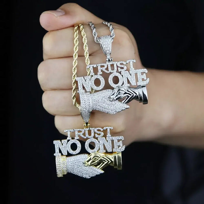 Trust No One Pendant Necklace Cuban Chain Hip Hop Iced Out Pendant Necklaces 💎