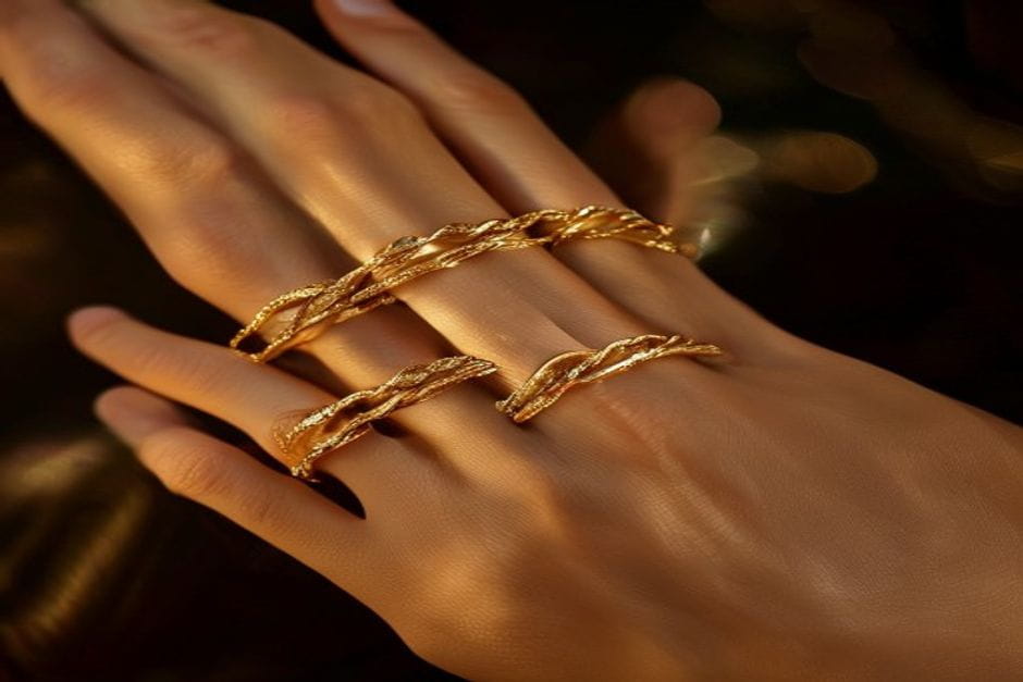 Twisted wire gold band ring