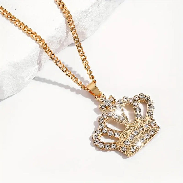 Unisex Crown-Shaped Pendant Necklace Adorned with Rhinestones ✨