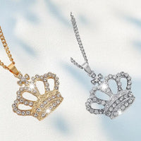Unisex Crown-Shaped Pendant Necklace Adorned with Rhinestones ✨