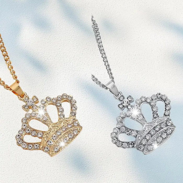 Unisex Crown-Shaped Pendant Necklace Adorned with Rhinestones ✨