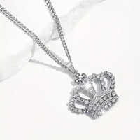 Unisex Crown-Shaped Pendant Necklace Adorned with Rhinestones ✨