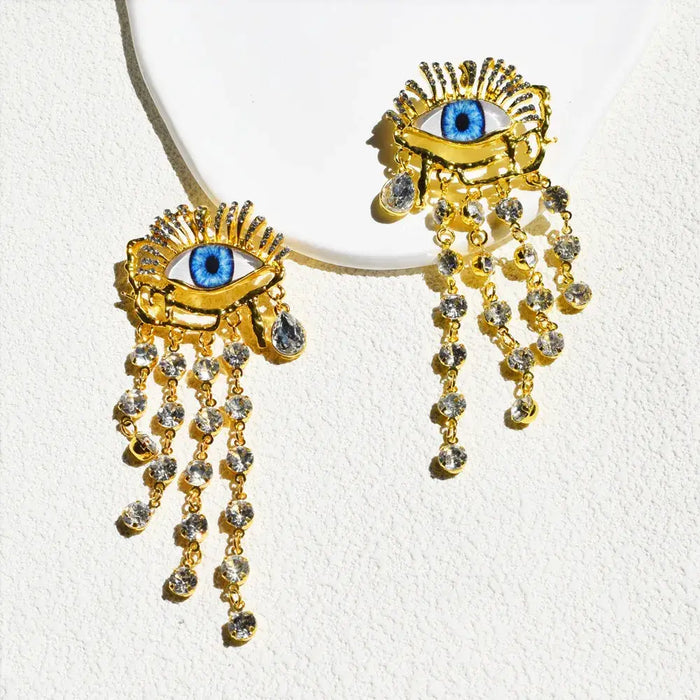 Vintage Ethnic Golden Evil Eyes Chain Dangle Earrings For Women Fashion Jewelry💎