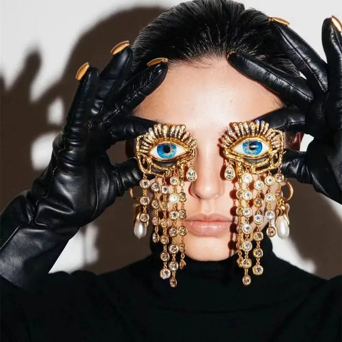 Vintage Ethnic Golden Evil Eyes Chain Dangle Earrings For Women Fashion Jewelry💎