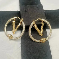 VLT Fashionable Gold Plated Diamond Studded Large Earrings ✨