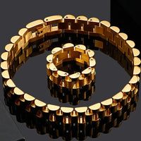 Watch Strap 10MM Wide Chain Bracelet Men Luxury Gold Color Stainless Steel✨