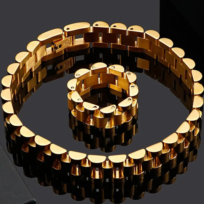 Watch Strap 10MM Wide Chain Bracelet Men Luxury Gold Color Stainless Steel✨