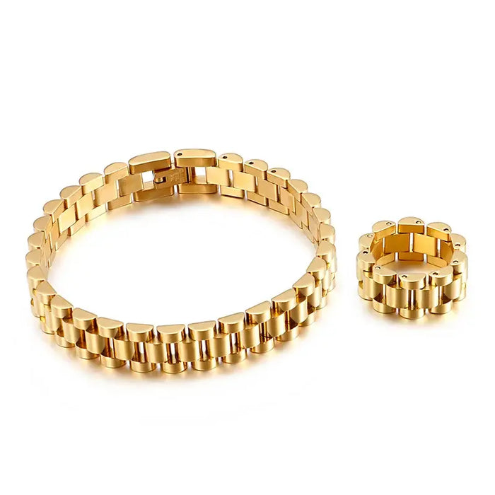 Watch Strap 10MM Wide Chain Bracelet Men Luxury Gold Color Stainless Steel✨