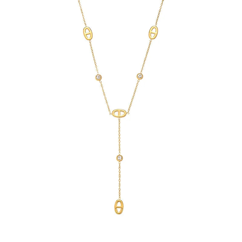 White diamond pig-nose titanium steel women's exquisite Chain Set ✨