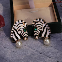 Zebra Head Shape Drop Earrings Women Fashion Imitation Pearl Animal Earring 🦓