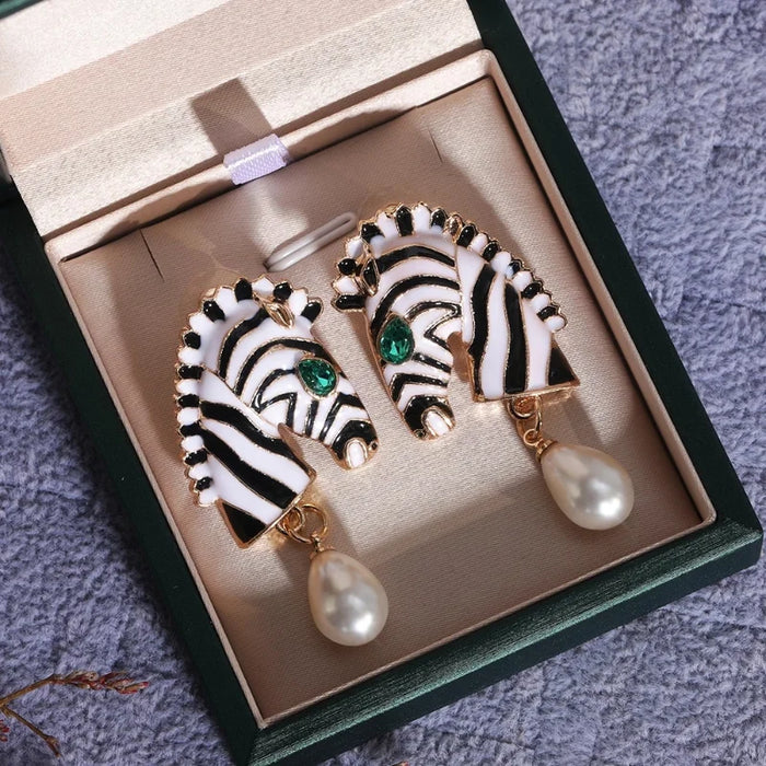 Zebra Head Shape Drop Earrings Women Fashion Imitation Pearl Animal Earring 🦓