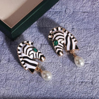 Zebra Head Shape Drop Earrings Women Fashion Imitation Pearl Animal Earring 🦓