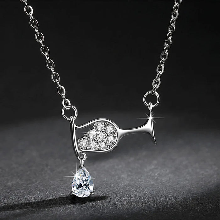 Zircon Crystal Wine Cup Charm Necklace Choker 💎