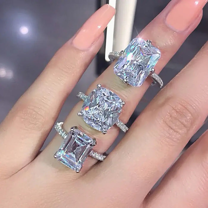 Zirconia Engagement Ring Original Real Silver Color Designer 💍