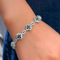 Zirconia Four-Leaf Shiny Green Cubic Zirconia Flower Bracelet 💎