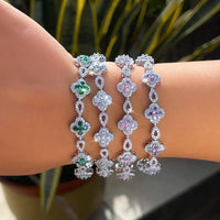 Zirconia Four-Leaf Shiny Green Cubic Zirconia Flower Bracelet 💎