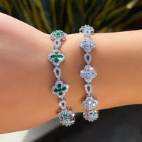 Zirconia Four-Leaf Shiny Green Cubic Zirconia Flower Bracelet 💎