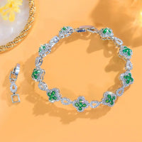 Zirconia Four-Leaf Shiny Green Cubic Zirconia Flower Bracelet 💎